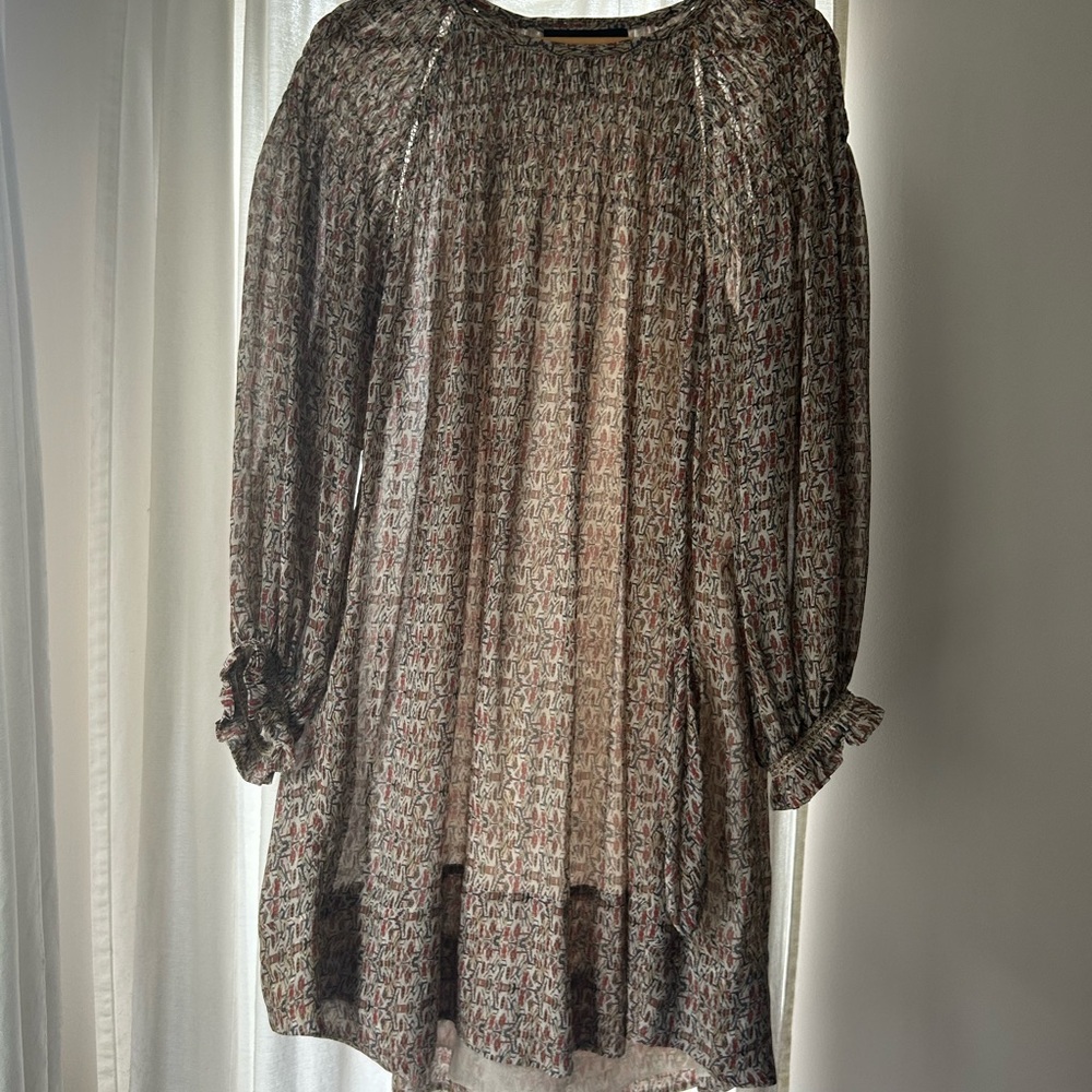 Isabel Marant Patterned Long Sleeve Silk Dress - Picture 2 of 6